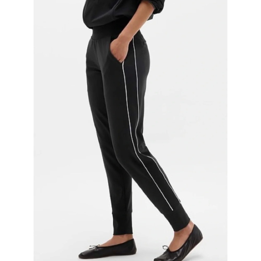 Athleta Venice High Rise Track Stripe Jogger Pants Black Stretch Womens Size S